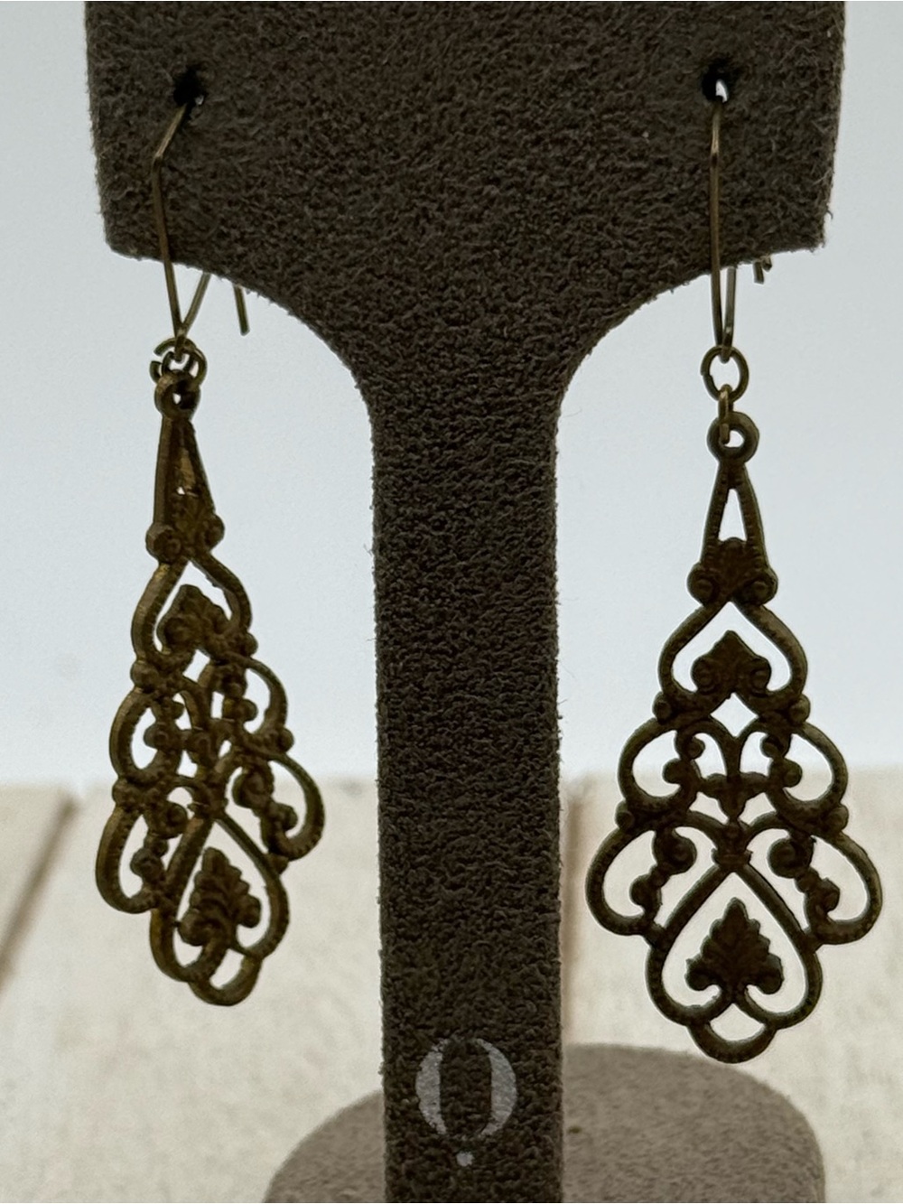 Brown Delicate Filigree Drop Earrings Brass Tone